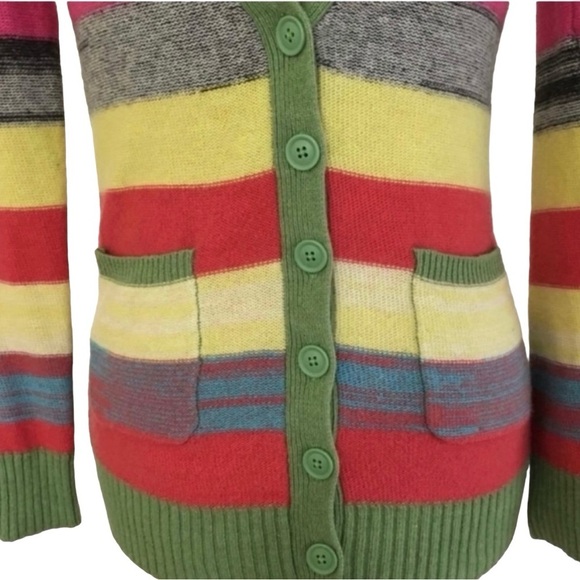 LAST CALL Anthropologie Cardigan Sweater Women’s XS Rainbow Striped - Picture 4 of 9